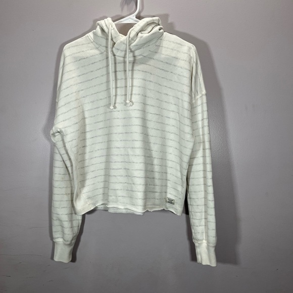 Abercrombie & Fitch Women’s White Grey Striped Cropped Fit Pullover Hoodie - Picture 4 of 11